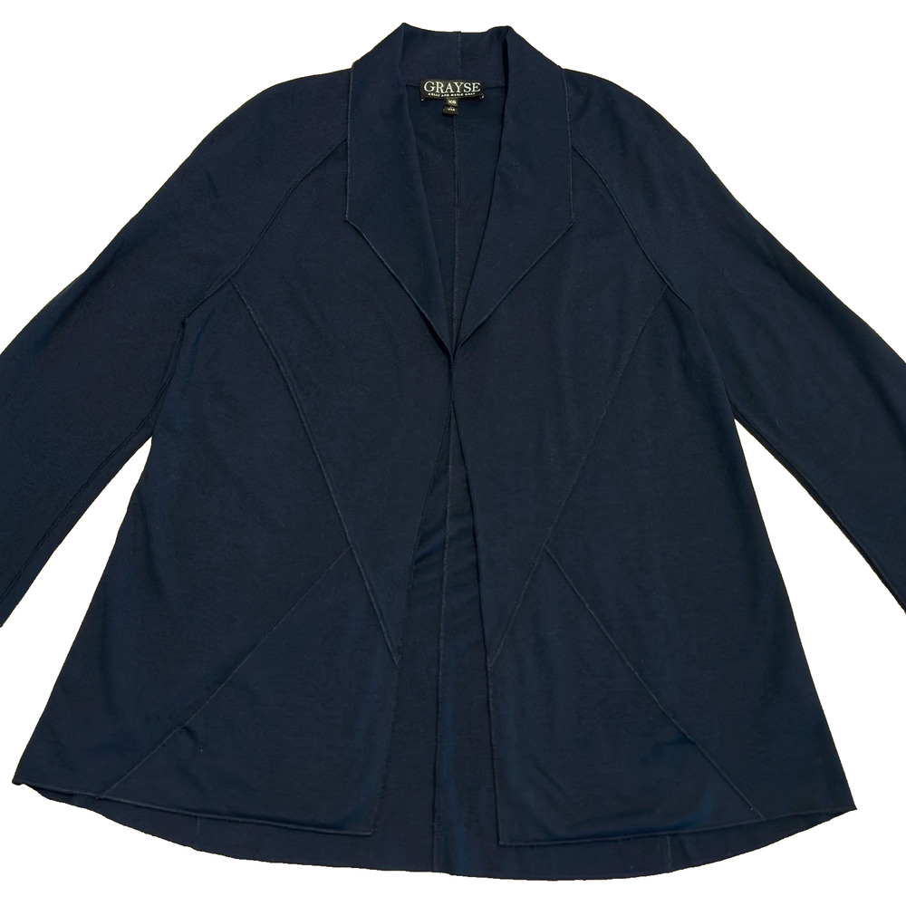 GRAYSE by Kelly Marie Gray Cardigan Womens XS Navy Open Front Pockets Draped USA
